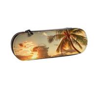 JCVOTREL Sunset Hawaiian Palm Tree Printed Leather Pen Pencil Case - Stationery Bag Pencil Pouch Holder with Zipper for School Travel Office