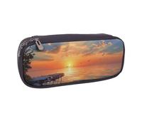 JCVOTREL Sunset Scenery Printed Leather Pencil Case Pen Pouch Holder with Zipper for School Travel Office