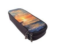 JCVOTREL Sunset Scenery Printed Pencil Case Leather Flip Stationery Bag Pen Pouch Holder with Zipper for School Travel Office