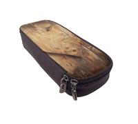 JCVOTREL Wood Heart Printed Pencil Case Leather Flip Stationery Bag Pen Pouch Holder with Zipper for School Travel Office