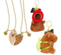 JcvPot Capibara Key Ring, Cuddly Toy Capybara Key Ring, Capybara Gift, 12 cm Plush Toy, Best Friends Necklace, BFF Heart Hands Matching Chains, Capybara Pendant