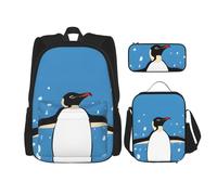 JCVYTSDLK Backpack Lunch Bag Set 3 PCS - Laptop Bag & Insulated Lunch Bag & Accessories Case Pouch for Office Supplies - Cute Penguin, Black, Black, One Size