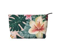 JCVYTSDLK Corduroy Makeup Bag Zipper Toiletry Bag Cosmetic Pouch Travel/Beach Essentials Gift for Her - Tropical Summer Hawaiian Flower Palm Leaves, Black, One Size