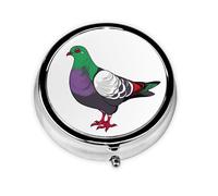 JCVYTSDLK Round Pill Organizer Box 3 Compartment Metal Portable Medicine Vitamin Pill Case for Pocket or Purse 2.0 x 2.0 x 0.7 in Travel Essentials - cartoon pigeon, Black