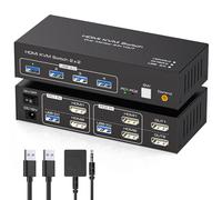 JCXELE HDMI KVM Switch 2 Monitors 2 Computers with 4K120Hz Hdmi and Usb 3.0 | Plug and Play, Extended and Copy Mode, Front Panel Button,External Controller,USB 3.0,5Gbps, Windows, Mac, Linux,Dual Monitor