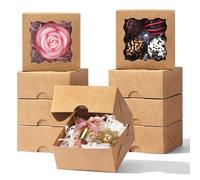 JCXGRVC 100 Count 3"x3"x1.5" Brown Paper Gift Boxes with Clear Window for Homemade Soap, Cookies & Chocolates Truffles & Showcase Your Homemade Treats