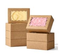 JCXGRVC 100PCS 3.5"x2.36"x1.2" Brown Soap Boxes with Window Homemade Soap Packaging, Small Gift Boxes for Bakery, Macarons, Cookies, Candies & Party Favors