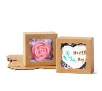 JCXGRVC 50 Count 3"x3"x1.5" Small Brown Paper Gift Boxes with Clear Window for Soap, Cookies & Chocolates Truffles & Showcase Your Homemade Treats