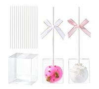 JCXGRVC 50 Pack Clear Cake Pop Boxes 1.75x1.75x2in with Pre Cut Hole & Paper Sticks | Ready to Use Treat Favor Boxes for Weddings, Birthdays & Perfect for Cake Pops, Truffles & More