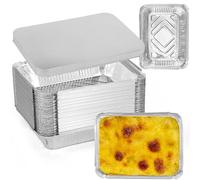 JCXIOC Aluminium Foil Baking Trays 50pcs Aluminum Foil Pans With Lids Thickened Food Container BBQ Tray Boxes Kitchen Baking Tool for Cooking Baking(50pcs with Lid)