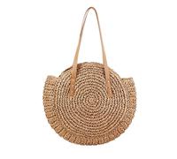 JCXIOC Beach Straw Bag Round Straw Beach Bag Women Vintage Large Woven Shoulder Bag Circle Rattan Bags Summer Vacation Bags(Light Brown L)