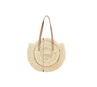 JCXIOC Beach Straw Bag Round Straw Beach Bag Women Vintage Large Woven Shoulder Bag Circle Rattan Bags Summer Vacation Bags(Beige)