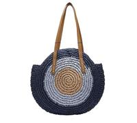 JCXIOC Beach Straw Bag Summer Round Straw Shoulder Bag Women Large Capacity Handbag Handmade Beach Bags Rattan Handle Bag Vacation Tote(Blue Style3)