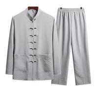 JCXIOC Kung Fu Uniform Kung Fu Shirt Traditional Clothing Set Man Fall Linen Buckle Retro Top Pants Tai Chi Breathable Uniforms(Color 6,44 (95-105kg))