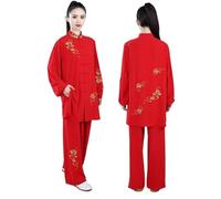JCXIOC Kung Fu Uniform Kung Fu Tai Chi Clothing Vintage Tops+Pants Dragon Printset Martial Arts Wing Chunretro Taijiquan Wushu Uniform(Red,XL)