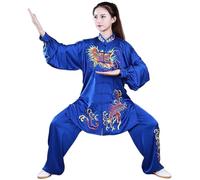 JCXIOC Kung Fu Uniform Kung Fu Tai Chi Clothing Vintage Tops+Pants Dragon Printset Martial Arts Wing Chunretro Taijiquan Wushu Uniform(Blue,M)