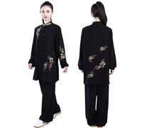JCXIOC Kung Fu Uniform Kung Fu Tai Chi Clothing Vintage Tops+Pants Dragon Printset Martial Arts Wing Chunretro Taijiquan Wushu Uniform(Black,XXL)
