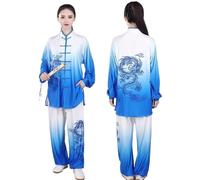 JCXIOC Kung Fu Uniform Kung Fu Tai Chi Clothing Vintage Tops+Pants Dragon Printset Martial Arts Wing Chunretro Taijiquan Wushu Uniform(Blue 2,L)