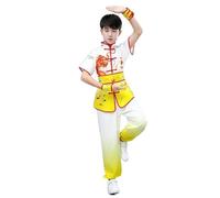 JCXIOC Kung Fu Uniform Tai Chi Kung Fu Traditional Clothes Boy Set Casual Wushu Women Men Performance Girl Tang Suit Costume(Short yellow,140)