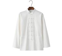 JCXIOC Kung Fu Uniform Tai Chi Uniform Traditional Tang Suit Cotton Linen Kung Fu Costume Martial Art Performance Outfit Loose Casual Women&Men(White top,XL 175cm)