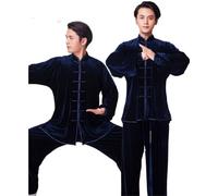 JCXIOC Kung Fu Uniform Tai Chi Uniform Unisex Velvet Autumn Winter Thickening Performance Clothing Suits Man Woman(DARK BLUE,XXL)