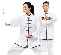 JCXIOC Kung Fu Uniform Traditional Tai Chi Kung Fu Uniform Suit Wushu Clothing Long/Short Sleeved Unisex Comfortable Exercise Costume(White long,3XL)
