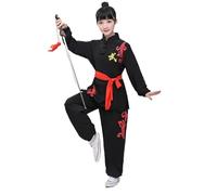 JCXIOC Kung Fu Uniform Traditional Wushu Costume for Boys Girls Tai Chi KungFu Uniforms Short Long Sleeve Costumes Martial Arts Outfit(Black long sleeve,170(160-170CM))