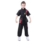 JCXIOC Kung Fu Uniform Traditional Wushu Costume for Boys Girls Tai Chi KungFu Uniforms Short Long Sleeve Costumes Martial Arts Outfit(Black short sleeve,130(120-130CM))