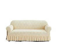 JCXIOC Skirt Sofa Cover 1PC Jacquard Sofa Cover with Skirt Can Be Easily Removed Couch Protector of Bench with Armrest Plant Pattern(Beige,3 Seaters)