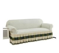 JCXIOC Skirt Sofa Cover Bubble Grid Sofa Cover with Skirt 1/2/3/4 Seater Couch Universal Elastic for Bedroom Living Room Home Decor(Off White,4 Steater(235-300cm))