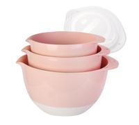 JCXivan 3 Mixing Bowls Set with Lids,Pour Spout and TPR Bottom, Plastic Nesting Bowl Use for Kitchen Cooking-Prep,Serving,Baking Bread Cake,Pancake,Waffle,Non-slip,Dishwasher Safe,3Qt,2Qt,1.5Qt,Pink