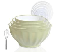 JCXivan Mixing Bowls with Lids Set,Plastic Prep Bowl with Lid,Mixing Bowl Set for Kitchen Cooking, Baking,Storage Food,4 Big Nesting Bowls and 1 Egg Whisk,Stackable，Green