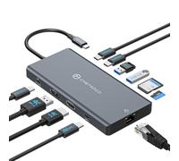 JCYLMELE USB C Laptop Docking Station 3 Monitors with DisplayPort 4K@120Hz HDMI 4K@60Hz USBC 4K@60Hz, 12 in 1 Thunderbolt Hub with USB A 3.0, USB C 3.2, Ethernet, SD, TF, PD 100W