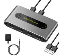 JCYMELE 4 Ports USB 2.0 Switch for 2 PCs, 2 in 4 Out USB Switch Selector for Mouse, Keyboard Scanner Printer PCs with One-Button Swapping