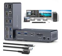 JCYMELE HDMI KVM Switch 2 PC 2 Monitors 4K60Hz USB C KVM Docking Station for Laptops and Desktop Sharing 13-in-1 Docking Station with USB 3.0 Cable x 1, USB-C Cable x 1 and Desktop Controller