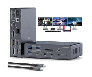 JCYMELE USB C Docking Station 3 Monitors 4K@60Hz for MacBook/Windows Compatible with DisplayLink Technology, 19 in 1 Thunderbolt Dock with 2 HDMI & 2 DisplayPort, PD 100W, QC 18W, USB 3.2 10 Gbps