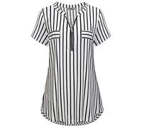 JCZHWQU Women's Zip Up V Neck Short Sleeve Casual Tunic Shirt, 52# Stripe White, XL