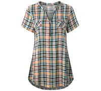 JCZHWQU Women's Zip Up V Neck Short Sleeve Casual Tunic Shirt - Yellow - Large