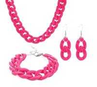 JczR.Y Chunky Acrylic Necklace, Bracelet & Earrings Set - Red Acrylic Chain Jewelry for Women - 80s 90s Hip Hop Style, Acrylic, No Gemstone