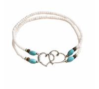 JczR.Y Double Heart Ankle Bracelet for Women Layered Love Heart Stretch Anklet Boho Rice Beaded Turquoise Heart Anklet Holiday Summer Beach Elastic Foot Chain Jewelry Gift, 1, Zinc, no gemstone
