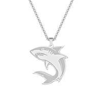 JczR.Y Shark Necklace Stainless Steel Shark Necklace for Men Women Ocean Animal Fish Necklace Pendant Summer Beach Surfer Necklace Holiday Sea Jewelry Gifts, Stainless Steel, No Gemstone