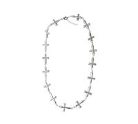 JczR.Y Sideways Cross Necklace for Women Multi Crosses Charm Necklace Stainless Steel Cross Pendant Necklaces Personality Religious Faith Charm Choker Costume Jewelry Gift, Stainless Steel, No