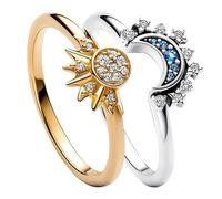 JczR.Y Sun and Moon Rings Set Size 6-11 Celestial Sun Crescent Moon Set Gold Silver Shiny Blue Sun Ring Moon Ring for Women Men Fashion Rhinestone Crystal Rings Set Jewelry Gift, 10, Crystal, No
