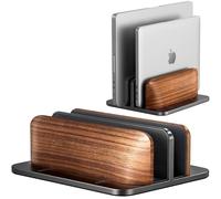 JCZT Vertical Laptop Stand, Walnut Dual Laptop Holder with Adjustable Aluminum Alloy Base Laptop Stand Compatible with All MacBok/Surface/Samsung/HP/Dell/Chrome Book (Black)