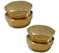 JD Brands 15mm Brass Compression Stop End Caps (Pack of 2) - Pipe End Blanking Caps for Copper or Plastic Pipes - No Soldering Required - Plumbing Fittings