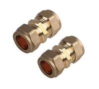 JD Brands 15mm Compression Straight Connectors (2 Pack) | Heavy-Duty Brass Compression Fittings for Copper Pipes | Leak-Proof 15mm Plumbing Joints - Easy to Install