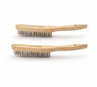 JD Brands 3 Row Steel Wire Brush with Wooden Handle | Heavy Duty Rust, Paint & Metal Cleaning Brush | Hand Wire Brush for DIY & Workshop Use (2 Pack)