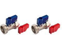 JD Brands Washing Machine/Dishwasher Straight Tap Valve Connector - Hot & Cold Water Inlet Hose Fitting - Silver 3/4" BSP Threaded Isolation Valve for Appliance Connections (Pack of 2)