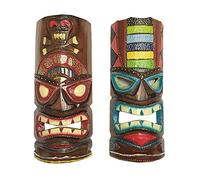 JD Bug Set of 2 Cultural Totem Pole Masks, Tiki/Polynesian Style, Painted Wood, 12 x 5 Inches, Hanging, Lounge Room Decor