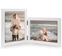 JD Concept Vertical Horizontal Combo, Double 5x7 White Wood Foldable Picture Frame, Opening 4.5x6.5, Desktop or Wall Mounted, Portrait and Landscape View